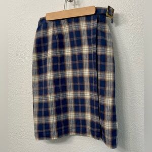 Vintage Casual Corner Plaid Blue and White Women's Wrap Skirt